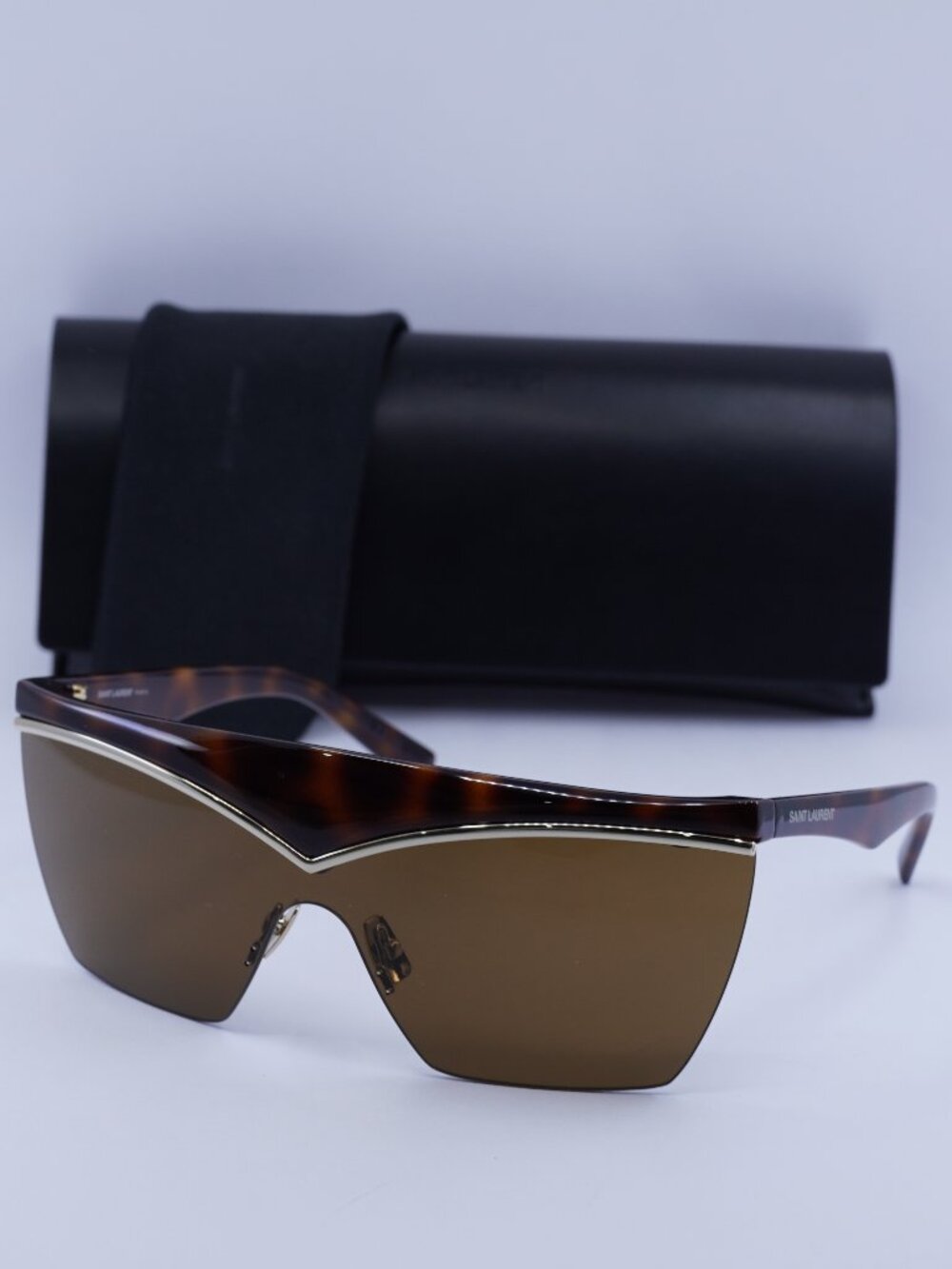 Saint Laurent SL614 MASK 002 Shield Sunglasses - Havana/Gold \ Brown